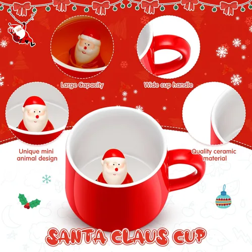 Miniatura 3 de Sliner Divertidas tazas de Navidad en 3D con animal en el interior, 13.5 onzas, hechas a mano, taza de café de cerámica, bonita figura de dibujos