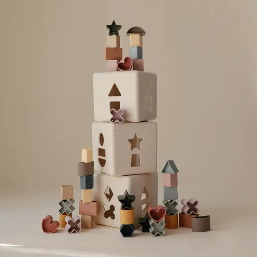 Miniatura 8 de mushie Caja de clasificación de formas (original) Juguete educativo de aprendizaje para niños pequeños con 12 formas Fabricado en Dinamarca