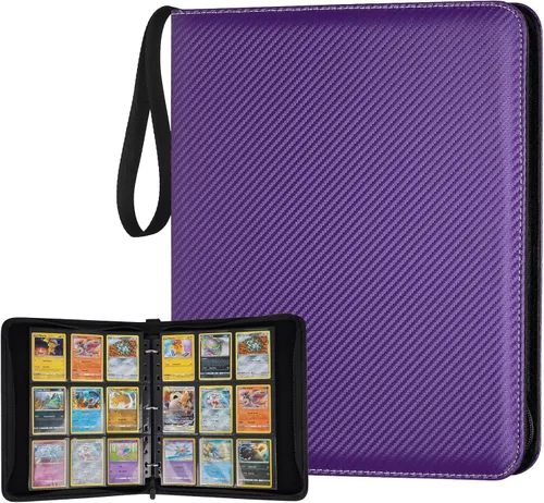 Miniatura 44 de GERMUN Carpeta de tarjetas de poliuretano, 16 bolsillos, carpetas de soporte premium para más de 1000 tarjetas, álbum de bolsillo de doble cara