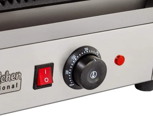 Miniatura 9 de ALDKitchen Prensa doble Panini Máquina para hacer sándwiches Placas acanaladas de hierro fundido Control ajustable Antiadherente 110 V