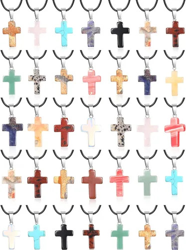 Miniatura 8 de Hicarer 25/50/75 piezas de collares de cruz de Pascua, dijes de piedra con cruz de piedra preciosa, colgante de cristal para aretes, pulseras