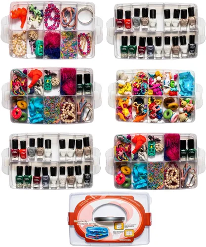 Miniatura 3 de Sooyee Contenedor de almacenamiento apilable de 6 capas, transparente, 60 compartimentos ajustables, compatible con juguetes pequeños, artes