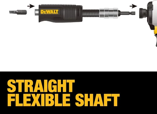 Miniatura 5 de DEWALT Adaptador de taladro de ángulo recto FLEXTORQ, sistema 4 en 1, eje flexible recto compacto de 12 pulgadas, adaptador de taladro de 90 grados