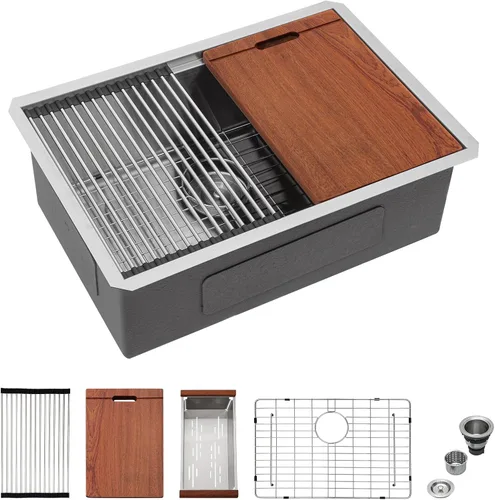Miniatura 31 de Mocoloo Fregadero de barra de montaje inferior de 15 pulgadas, fregadero de cocina pequeño de 15 x 15 pulgadas, calibre 18, de acero inoxidable