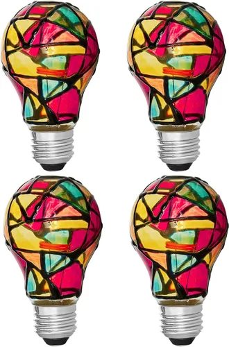 Miniatura 7 de Paquete de 3 Bombillas LED de Vidrio Emplomado E12 LED de 2W (Equivalente a 25W) Base de Candelabro Luz Nocturna Pintada Bombilla de Mosaico