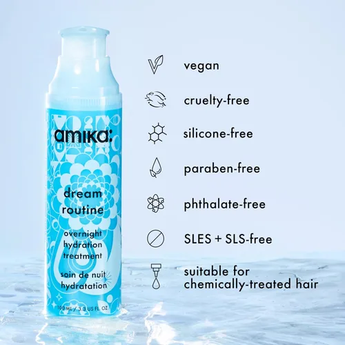 Miniatura 8 de Amika Dream Routine mascarilla capilar hidratante nocturna tratamiento sin enjuague para el cabello seco, ultrahidratante, con ácido hialurónico