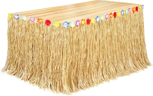 Miniatura 10 de Fovths Luau - Falda de mesa de hierba natural de 9 pies x 29.5 pulgadas, falda de mesa hawaiana para decoraciones de fiesta hawaiana tropical, Verde