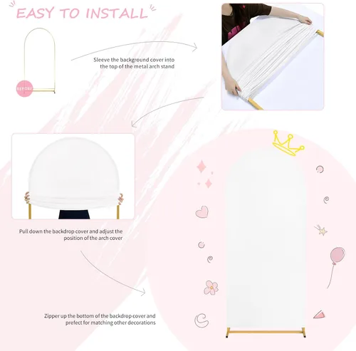Miniatura 2 de SoarDream Cubierta de telón de fondo de arco de elastano beige ajustada 5 pies, cubierta de arco de boda globo con parte superior redonda, tela