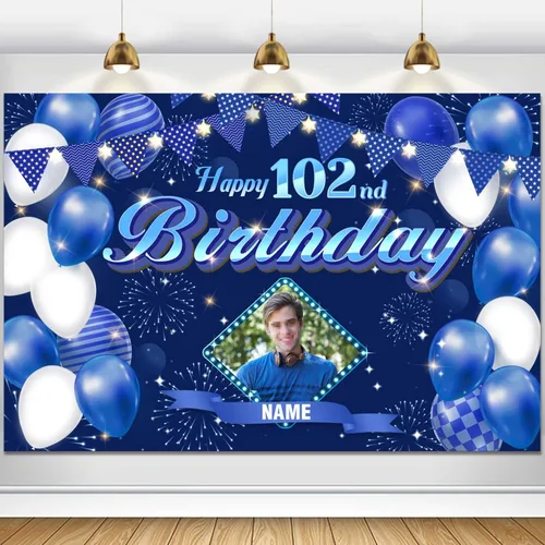Miniatura 38 de Dicodes Fondo de decoración de feliz cumpleaños número 100 color azul marino personalizado, cartel con purpurina, pancarta, suministros