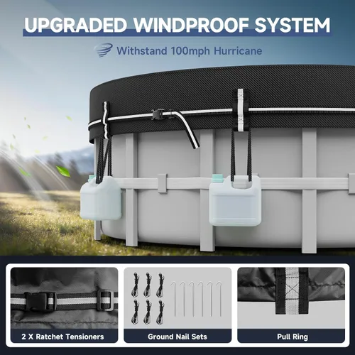 Miniatura 3 de LXKCKJ Cubiertas redondas de piscina de 8 pies para piscinas sobre el suelo, cubierta solar 420D con accesorios para clavos de tierra, cubiertas