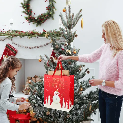 Miniatura 6 de SPERPAND 12 piezas de bolsas de regalo de Navidad grandes con papel de seda, bolsas de golosinas reutilizables con asas, bolsas de regalo de Navidad