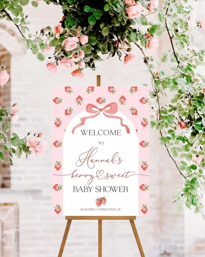 Miniatura 17 de Letrero de Bienvenida para Baby Shower de Flores Silvestres, Letrero de Baby Shower con Lazo Rosa, Póster de Bienvenida para Baby Shower, Decoración