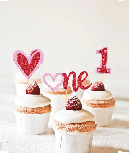 Miniatura 6 de 24 adornos para cupcakes para el día de San Valentín, 1er cumpleaños, temática de dulce amor, decoración de pastel para el día de San Valentín, 1er