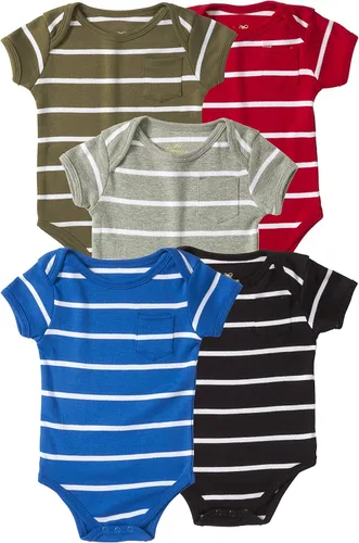 Miniatura 2 de Cremson Paquete de 5 mamelucos unisex de algodón de una pieza de manga corta, Multi (Multi Stripe)