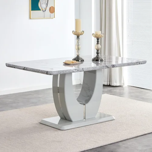 Miniatura 21 de JUFU Mesa de comedor de mármol sintético de 63 pulgadas para 4-6 personas, moderna mesa rectangular de cocina y comedor, mesa de MDF de aspecto