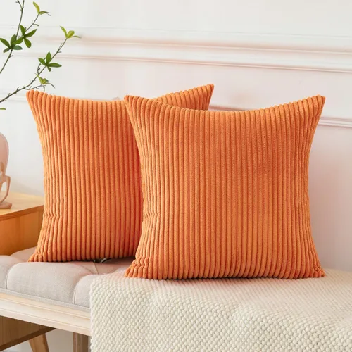 Miniatura 4 de OTOSTAR Juego de 2 fundas de almohada decorativas de pana suave, a rayas, para decoración del hogar, para sofá, cama, sala de estar, 22 x 22 Naranja