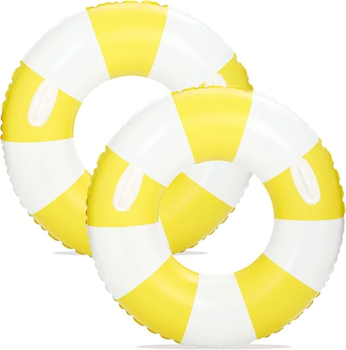 Miniatura 15 de Flotadores inflables de piscina para adultos, paquete de 2 flotadores a rayas, tubos de piscina, anillos de natación con asas, flotador inflable