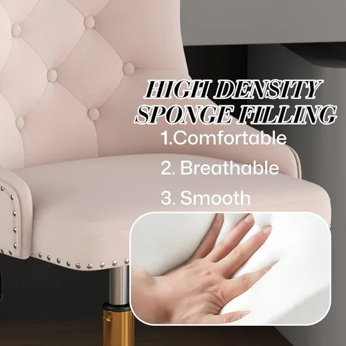 Miniatura 6 de Silla de escritorio de oficina en casa de terciopelo sin brazos, silla giratoria de tocador pequeña y linda ajustable en altura para mujeres/niñas