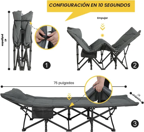 Miniatura 5 de ATORPOK Catre de camping para adultos con cojín y almohada, cama plegable portátil para dormir, catre ligero para tienda con bolsa de transporte que