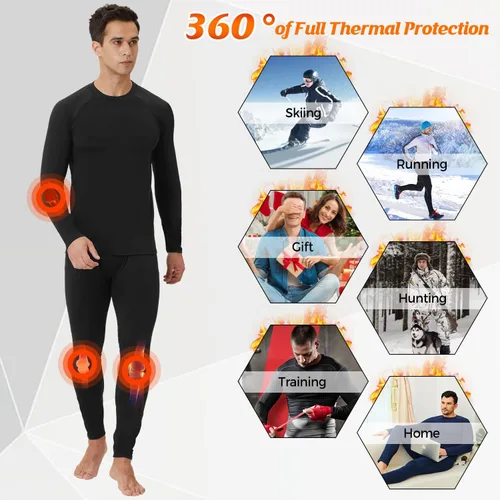 Miniatura 5 de CL convallaria 2 Pack Thermal Underwear for Men - Warm Fleece Lined Long Johns - Winter Gear Base Layer Tops & Bottoms Set