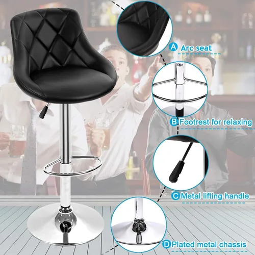 Miniatura 4 de Dkeli Taburetes de bar de altura de mostrador, juego de 2 sillas de bar ajustables de cuero para cocina, sala de estar, pub, taburete giratorio