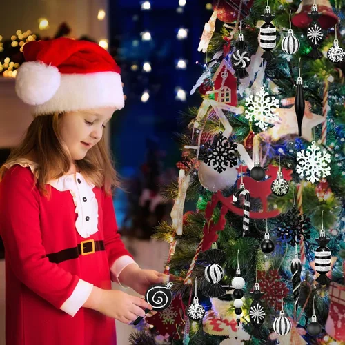 Miniatura 5 de 120 Piezas Adornos para Árbol de Navidad en Blanco y Negro Bola de Navidad Copo de Nieve Colgantes Adornos de Dulces Remolino Adorno de Piruleta