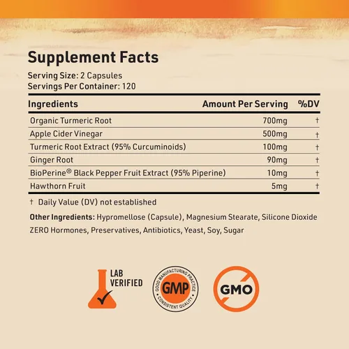 Miniatura 6 de Suplemento de Cúrcuma y Jengibre de Nature's Base - con Curcumina, Vinagre de Sidra de Manzana y Extracto de Pimienta Negra BioPerine - 95%