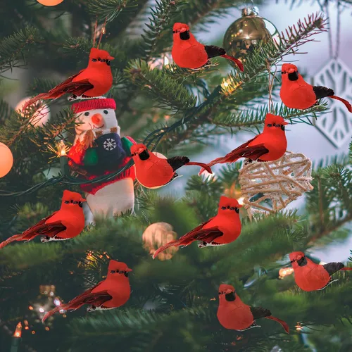 Miniatura 6 de Decoraciones de adorno para árbol de Navidad con clip cardenal – Juego de 12 plumas rojas cada una mide 2.8 pulgadas de largo (A)