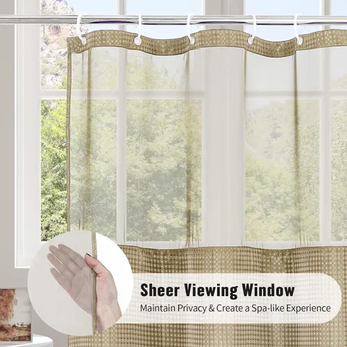 Miniatura 3 de MitoVilla Cortina de ducha pequeña beige de 36 x 72 pulgadas, juego de cortina de ducha de tela de punto gofre de tamaño medio estrecho con forro