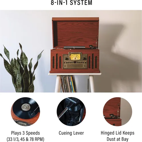 Miniatura 2 de Crosley CR704B-PA Musician Tocadiscos de 3 velocidades con radio, reproductor de CD/casete, entrada auxiliar y Bluetooth, color paprika
