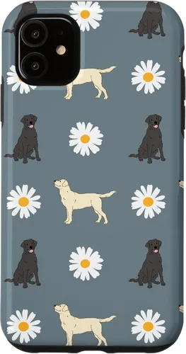 Miniatura 8 de Labrador Retriever y Daisy Flower Pattern - Carcasa para iPhone 17, color azul polvoriento