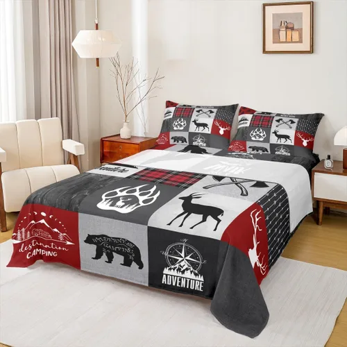 Miniatura 10 de Manfei Juego de sábanas rústicas de ciervo de oso de ciervo, aventura y caza de lobos para niños, niñas y adultos, decoración de habitación