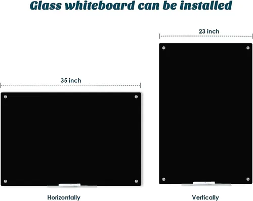 Miniatura 5 de J&J worldwide Pizarra blanca de vidrio magnético negro de 35 x 23 pulgadas, sin marco, de vidrio templado, borrado en seco, para montaje en pared