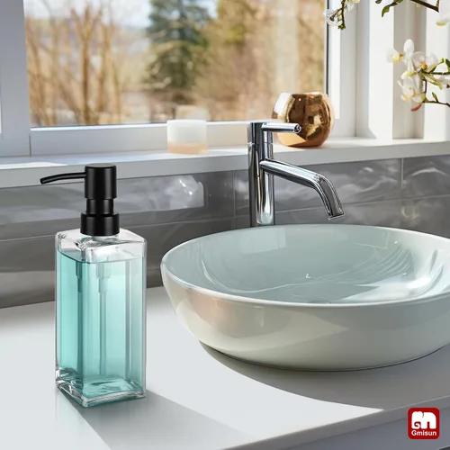 Miniatura 6 de Dispensador de jabón de vidrio ámbar GMISUN, dispensador de jabón de manos con bomba de acero inoxidable para baño, dispensadores de cocina