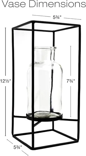 Miniatura 3 de EXCELLO GLOBAL PRODUCTS Jarrón de vidrio decorativo con soporte de alambre de metal: decoración de jarrón transparente para decoración moderna