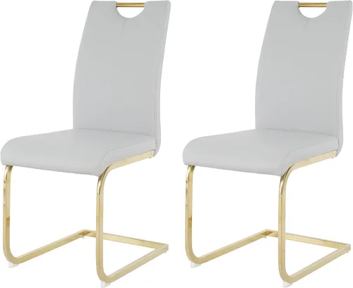 Miniatura 17 de Juego de 2 sillas de comedor, modernas sillas de cocina con respaldo alto con patas de metal y asiento acolchado de piel sintética, sillas de Negro