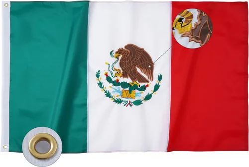 Bandera mexicana de Bradford 6X10 pies para exterior, bandera grande bordada de México, bandera mexicana resistente de doble cara, bandera mexicana