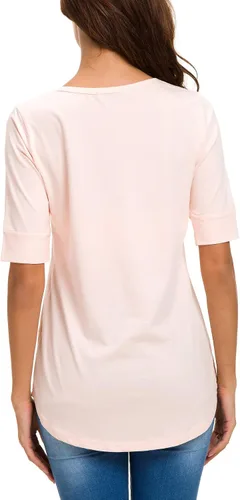 Miniatura 4 de Camisetas de algodón para mujer, estilo casual, cuello redondo, longitud al codo