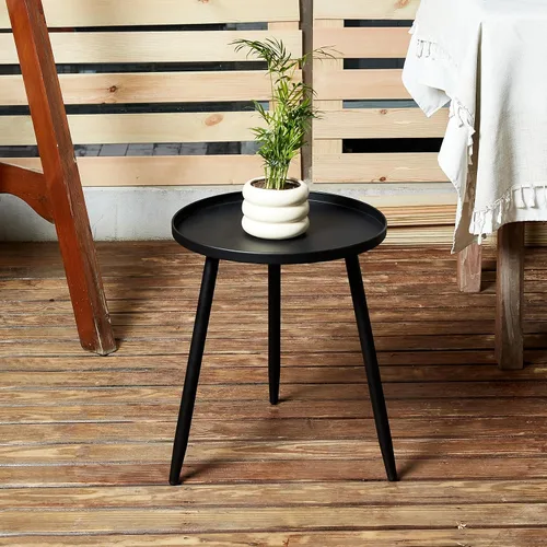 Miniatura 6 de Linpla Mesas auxiliares/auxiliares decentes – Pequeña mesa redonda decorativa, mesitas de noche estrechas de metal negro con 3 patas, ideal