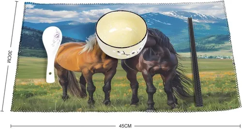 Miniatura 2 de Playful Horses in The Valley Placemats Set of 6 Resistant Table Mats Washable Place Mats for Dinner Party Table Decoration