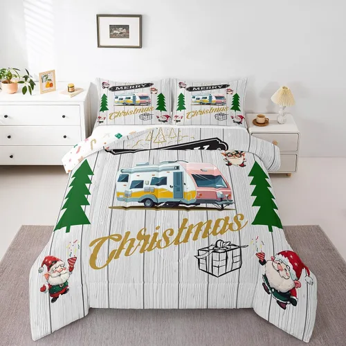 Miniatura 46 de Erosebridal Juego de edredón de Papá Noel tamaño matrimonial para niños y niñas, edredón de plumón de Feliz Navidad, juego de ropa de cama