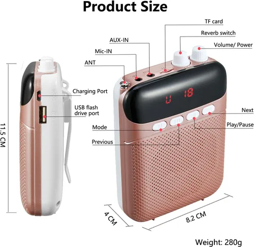 Miniatura 6 de Kinizuxi Amplificador de Voz Portátil para Profesores, Amplificador Personal de 2400mAh con Auriculares para Hablar, Sistema PA Recargable