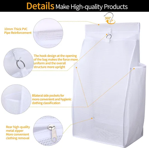 Miniatura 3 de Cesta colgante plegable de malla transpirable, bolsa de almacenamiento portátil de secado rápido que ahorra espacio, cesta de lavandería para Blanco