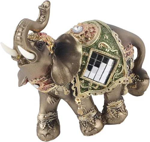 WAL FRONT Lucky Feng Shui - Estatua de elefante verde, escultura de riqueza, regalo para decoración del hogar (verde mediano)