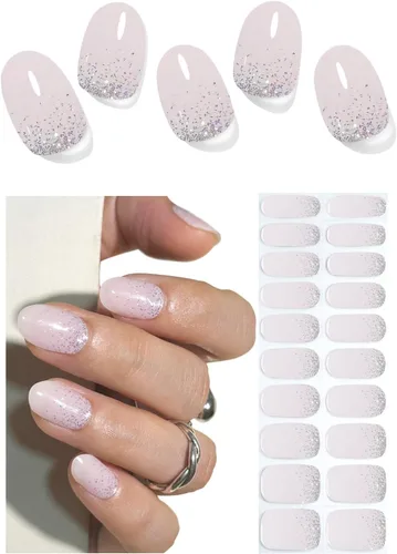 Miniatura 11 de Tiras adhesivas de uñas de gel semicuradas, 20 pegatinas adhesivas UV de color azul cromo, envolturas para manicura casera DIY