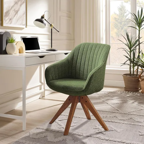 Miniatura 27 de Zouron Silla giratoria moderna de mediados de siglo con patas de metal dorado, silla de escritorio tapizada sin ruedas, silla de oficina lateral Oro