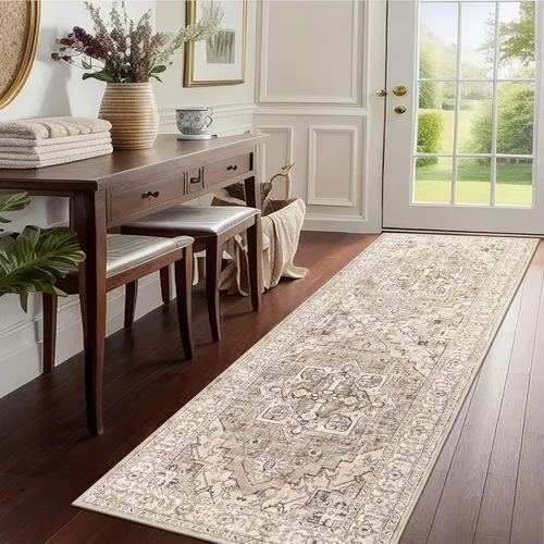 Miniatura 35 de Pauwer Alfombra vintage de flores 2 x 3 pulgadas, estilo envejecido, antideslizante, de pelo bajo, tapete para entrada, interior, pequeña, retro