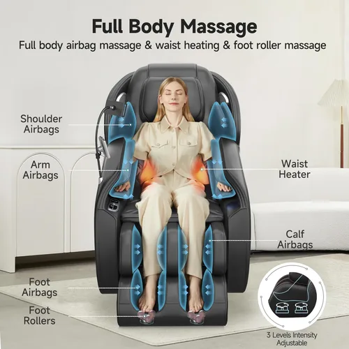 Miniatura 7 de Real Relax Sillón de masaje de cuerpo completo con controlador de teléfono único, sillón reclinable 3D SL-Track de gravedad cero con control