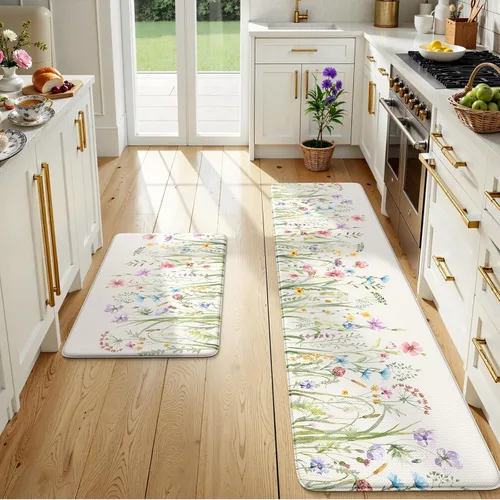 Miniatura 32 de KIMODE Tapete antifatiga para suelo de cocina, semicírculo de 18 x 28 pulgadas, de espuma viscoelástica, acolchado, antideslizante, tapetes cómodos