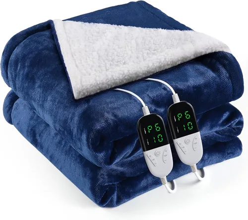 Manta térmica eléctrica tamaño Queen 84 x 90 pulgadas, manta eléctrica con 6 ajustes de calor y 1-10 horas de tiempo de apagado automático, lavable